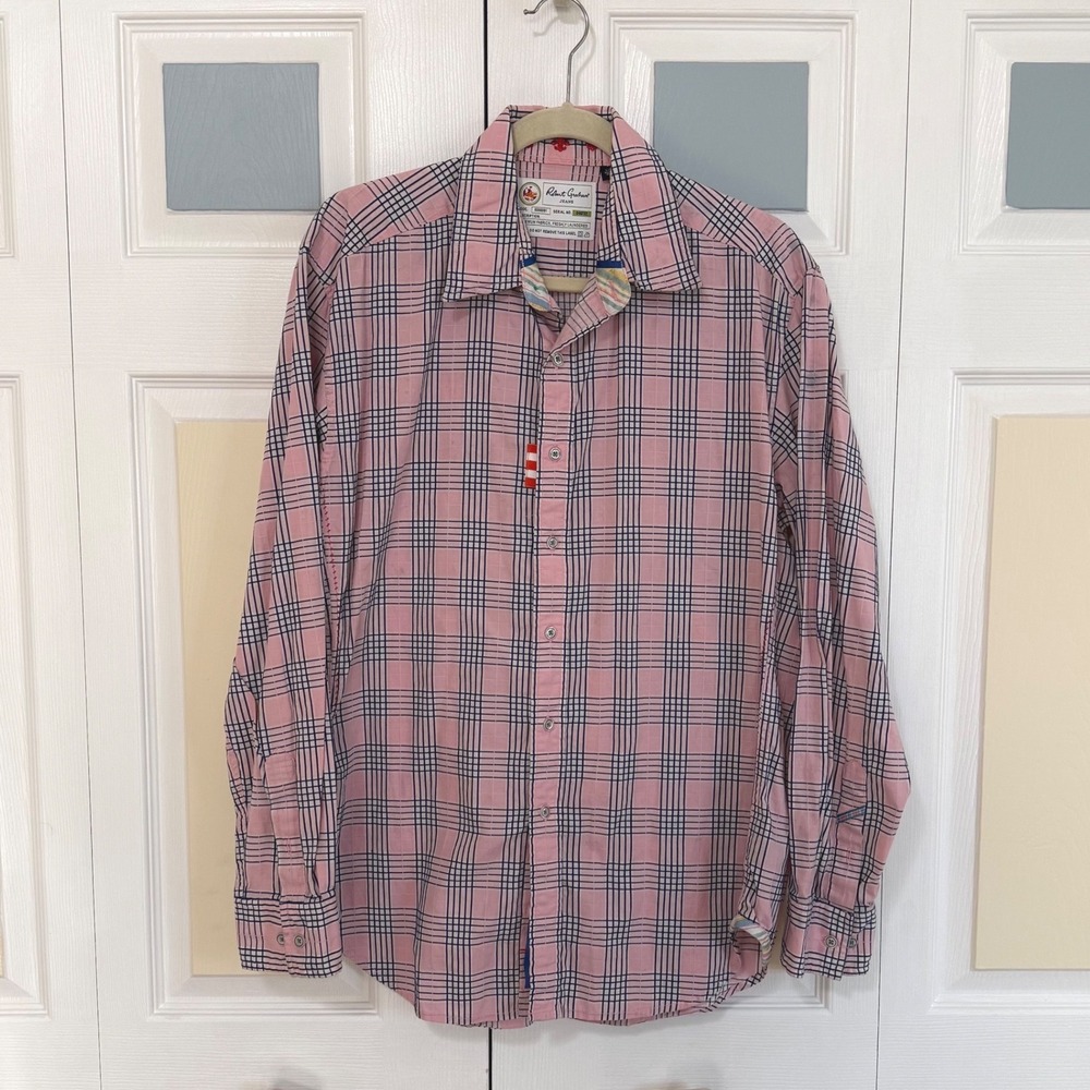 Robert Graham L Pink Navy‎ Plaid Long Sleeve Button Down Shirt Jeans Collection